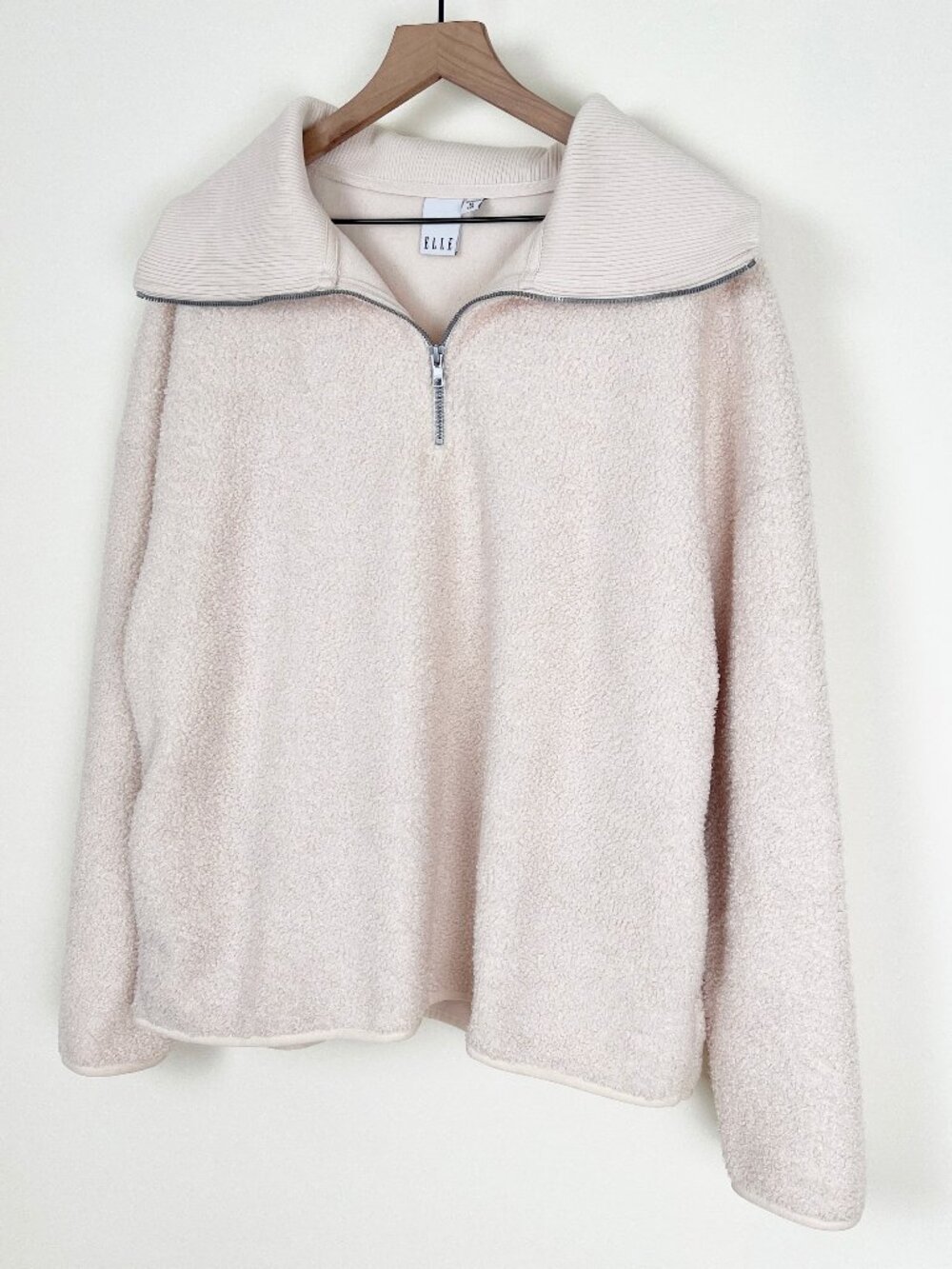 Elle Preppy Fleece Fold Over Collar Zip Pull Over Sweater Sweatshirt Minimalist